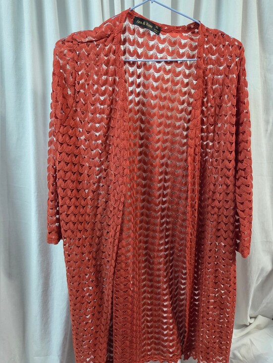 anna & rose Accessories - Open-Knit Long Cardigan - Terracotta Red